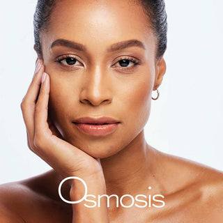 Woman with radiant glowing skin showcasing natural beauty using Osmosis skincare.